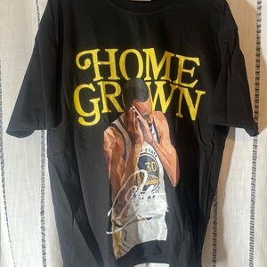 Steph Curry Black Graphic T-Shirt with Yellow 'Home Grown' Print Men Size Large